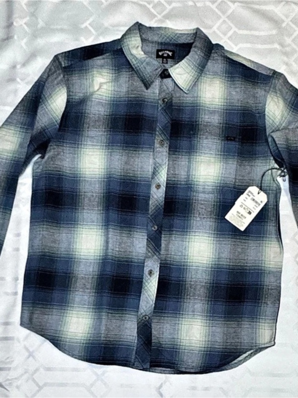 Billabong Wave Washed Flannel Shirt Plaid Blue Green Mens Large NWT